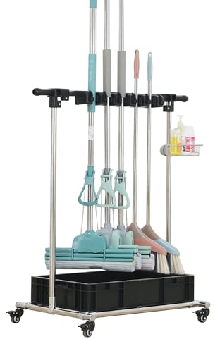 Broom and Mop Holder Cleaning Supplies Organizer Carts on Wheels Mop Bucket Garden Tool Organizer Broom Closet Storage Cabinet Mop Drain Rack Umbrella Stand for Housekeeping Schools Hospitals (Size :