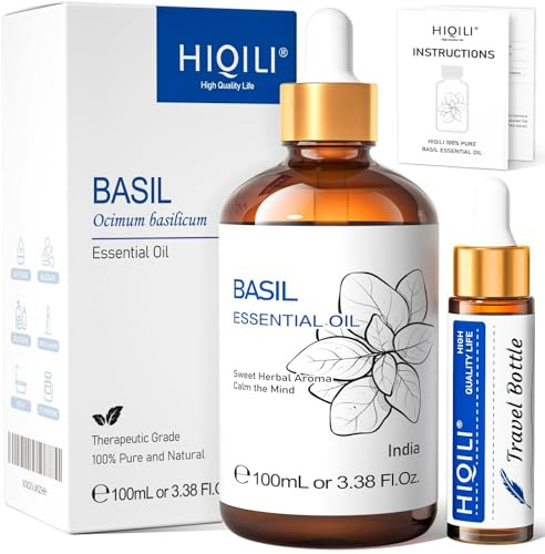 HIQILI Ätherisches Basilikumöl 100 ml – Rein & Natürlich für Diffusoren