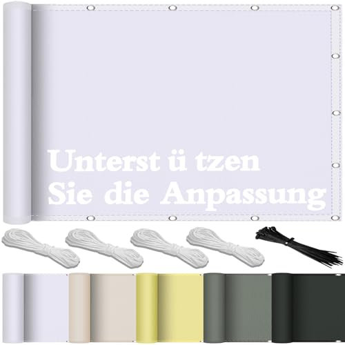 Flei Balkon Sichtschutz UV-Schutz Windschutz, Balkonverkleidung PES Balkonschutz Balkonumspannungen, Balkonabdeckung Sonnenschutz mit Kordel-Weiß-75x1500cm für den Gartenzaun oder Balkon Terrassen