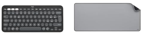 Logitech Pebble Keys 2 K380s, tastiera Bluetooth multidispositivo & Desk Mat - Studio Series, Multifunzione, Tappetino per Mouse Esteso