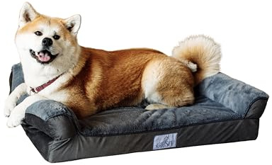 Giesty XXLarge Orthopädisches Hundebett für Grosse Hunde, Hundecouch mit hohem Rand, Haustierbett, Hundesofa waschbar, Velours und Kunstpelz (Grau, XXL(127 * 91 * 22cm))