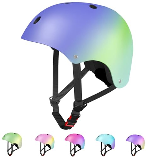 LANOVAGEAR Casco da ciclismo, Casco da Skateboard per Roller Skating Sci Casco Leggero Bicicletta Casco per Uomini Donne Bambini Casco (blu+verde+ciano, M)