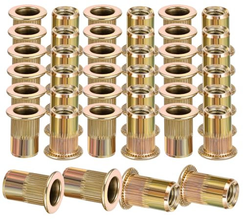 Set di 40 dadi per rivetti, in acciaio al carbonio M6, dadi per filettatura, dadi di inserimento, dadi per rivetti ciechi, dadi per rivetti ciechi, utilizzati per piastre metalliche, tubi, ecc. (oro)