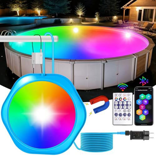 NATPOW Luci per Piscina Subacquea, 18W Illuminazione per Piscina con Magnete, Luce Subacquea RGB Controllabile APP e Telecomando, 6V con 10m Cavo, IP68 Impermeabile Luci Sommergibili per Piscine Bagno