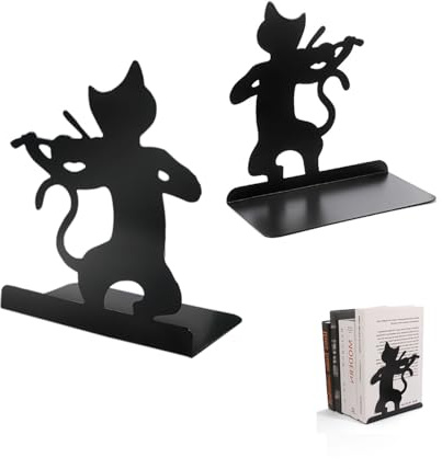 2 Stück Schwarze Katze Buchstütze, Buchstütze Aus Metall, Anti Rutsch Bücherstütze, Buchstützen Kinder Für Schlafzimmer Bibliothek Büro Schule Und Desktop-Organizer Dekoration Geschenk 13.5x16cm