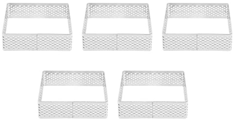 Quisiete Lot de 5 anneaux perforés pour tartelettes en acier inoxydable Forme carrée Cercle Outil pour la cuisson des gâteaux français