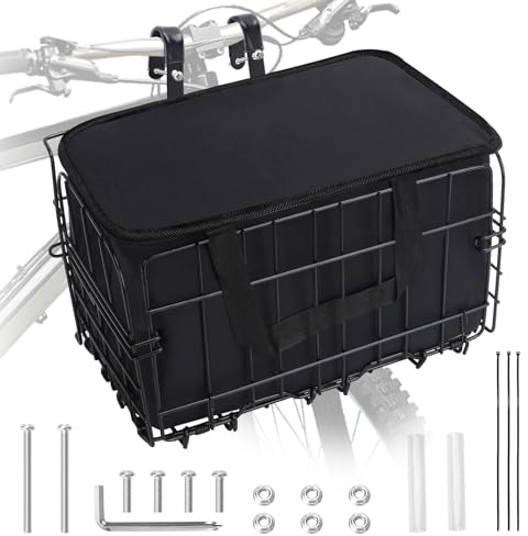 Bike Basket, Foldable Bicycle Basket with Removable Liner Bag, Large Quick Release Design Meta Bike Basket Front for Carrying Dogs, Pets, Fruit, Groceries, Ebike Bicycle Accessories