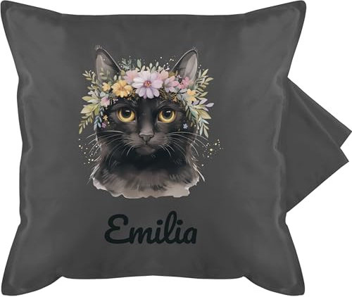 Kissenbezug - Katze Katzen - Katzenmotiv | Geschenk für Katzenliebhaber | Katzenfreunde | Katzenmama | Cat - 50 x 50 cm - Grau - katzenkissen Cats Name Kissen katzenbesitzerin katzenmotiven Pillow
