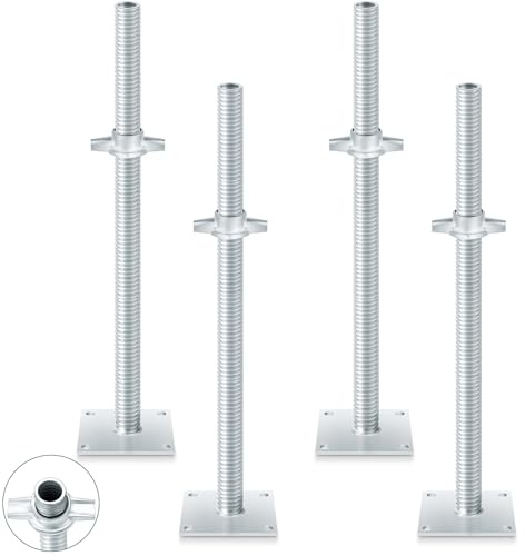 Zonon Verstellbarer Nivellierwagenheber für Gerüstbau, quadratische Grundplatte, verstellbare Gewinde, OD hohle Gewindestange, Gerüstheber für Gerüste im Bäcker-Stil, 61 cm, 4 Stück