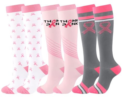 Zssxysm 3 Paia Calze Compressione Graduata per Donna, Calze Lunghe Running, Calze Elastiche Sportive per Running, Sci, Ciclismo, Trekking, Viaggi a Lungo Raggio (Rosa)