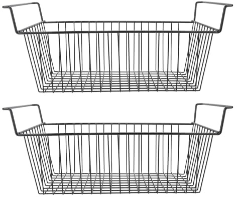 Eujgoov Prácticos Contenedores Organizadores de Congelador Tipo Arcón Cubiertos de Alambre de Acero para Frutas y Verduras (negro, 2 unidades) (#3)