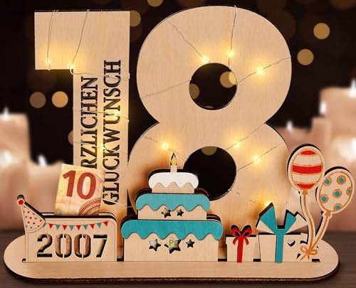 packra 18 Geldgeschenke Geburtstag,18 Geburtstag Geschenk Mädchen & Jungen,Holz-Schild Gästebuch,18 Geburtstag Deko,Personalisierbares Geschenk