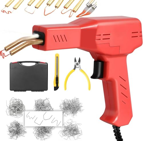 Soldador de plasticos con grapas calientes (hot-stapler) para reparar plasticos, 4 tipos de grapas. Kit de Reparación de plasticos con 4 Tipos Grapas, 1 Espátula Reparación de Parachoques de Coche