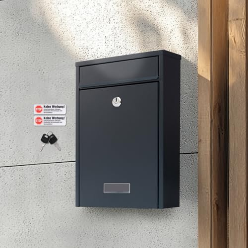 Zedelmaier Briefkasten anthrazit Wandbriefkasten mit Schloss Briefkasten inkl. 2 Schlüssel passend für DIN B5 Umschlag (anthrazit 7,5 X 21,5 X 30,2 cm)