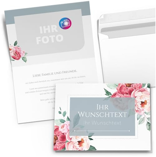 10 personalisierte Einladungskarten für Geburtstag Hochzeit Kommunion Konfirmation Jugendweihe Einladung Karten mit eigenem Text und Foto 14 Rosen
