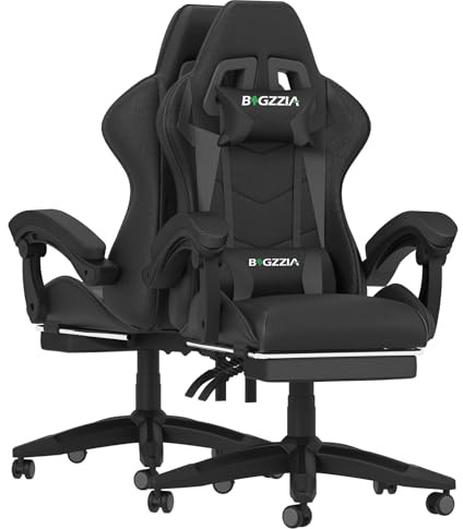Ergonomic Gaming Chair with Footrest for Adults (With Footrest, Black) | Ergonomic,Height Adjustable,Reclining,Headrest,Lumbar Support,Armrests,360°-Swive,PU Leather