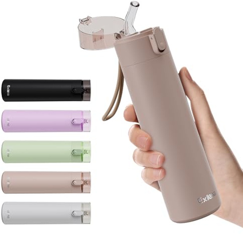 Exllena Petite Gourde Isotherme 270ml avec Paille à Ouverture Une Main, Mini Bouteille Isotherme Anti-Fuites & Design Ultra-Compact, Idéale pour le Sport, Bureau ou En Voiture(Marron Café)