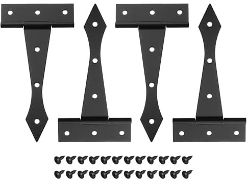 QUARKZMAN 4-Zoll-Tür-Tee-Scharnier, 4 Stück T-Scharniere Schuppentür-Scharnier Langlebige Tor-Scharniere für Holzzäune Gartentüren Scheunentor Holzkiste, Mattschwarz