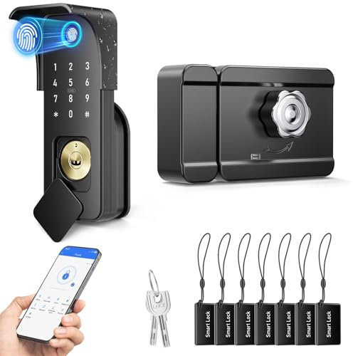 Smart Door Lock, Fingerprint Keyless Entry 6-in-1 Bluetooth Electronic Security Door Lock Smart Locks Support Fingerprint, APP, Password & IC Card Rain Proof for Home Bedroom Hotel Office Apartment