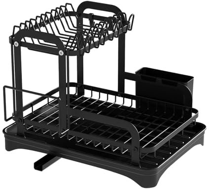 Sbshiouu Multiuso Rotante Doppio Strato Cucina Stendibiancheria Rack Efficiente Drenaggio Organizzatori Domestici Quotidi