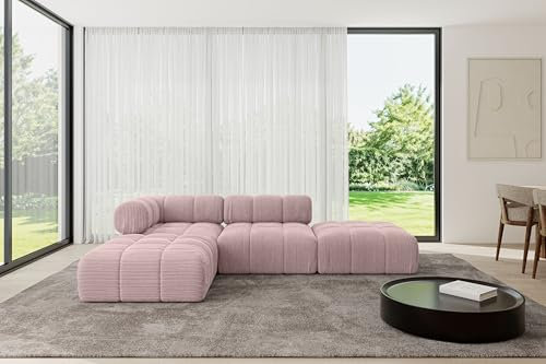 ALTDECOR Modulares Sofa Ecksofa in L-Form universal, Links/rechts Corner modular Sofa Eckcouch Couch Wohnlandschaft Cauchsofa Polstersofa Kerru-L1-285x190x70 cm Rosa