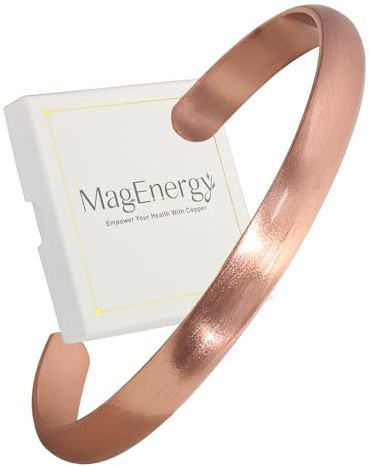 MagEnergy Pulsera de cobre para hombres y mujeres, pulseras de cobre 100% puro, crudo, sólido y sin revestimiento, hecha a mano, pulsera tibetana atemporal, Medium, Cobre, Sin piedra preciosa