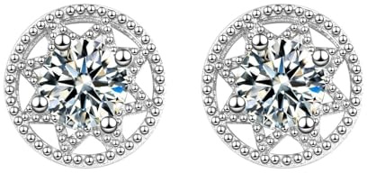 AMDXD Orecchini da donna in oro bianco 14 K 585, a forma di stella, con moissanite, Au585, in oro, stile Liberty, veri gioielli
