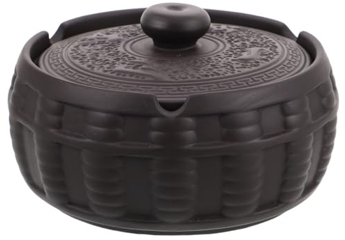 ULDIGI Ceramic Ashtray with Lid Windproof Porcelain Retro Ash Holder for Home Office Patio Decorative Desktop Accessory