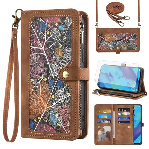 Asuwish Handyhülle für Huawei Nova 5T/Honor 20 Hülle mit Band Folie Schutzfolie Kartenfach Klappbar Leder Geldbörse Ständer Hawaii Honor20 Pro 20S T5 YAL-L21 Handy Schutzhülle Cover Phone Case Braun