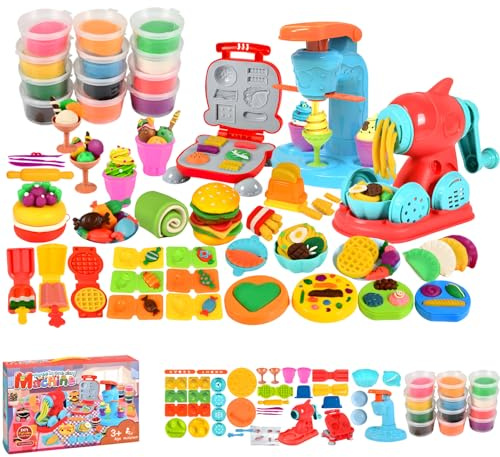hurifeng Knete Eiscreme Maschine Set – Kinder Knete Zubehör DIY Spielzeugset für Jungen & Mädchen, Kreatives Bastelset mit Hamburgermaschine, Eiscrememaschine, 37x8x20cm