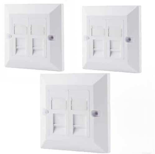 3 Pcs RJ45 Socket Cat6, Ethernet Double Socket RJ45 Network Wall Plate 2 Port with Keystone Jack, Wall Plate for CAT6/CAT5E/CAT5 Network Cable