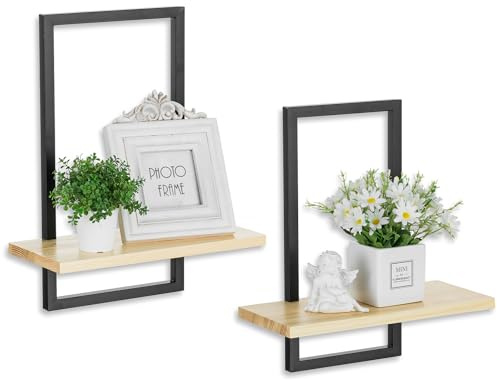Walasis Wandregal Schwarz Metall, 2er Set Schwebende Regal | Modern Wand Deko für Schlafzimmer, Badezimmer und Ecke,für Deko, Pflanzen und bücher