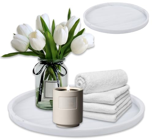 GAESHOW Tablett für Badezimmer, Silikon, 23 cm Weiß Aufbewahrungstablett | Deko Tablett Rund für Tischdeko Wohnzimmer, Kerzentablett für Schlafzimmer, Waschbecken, Badewanne und Küchenspüle