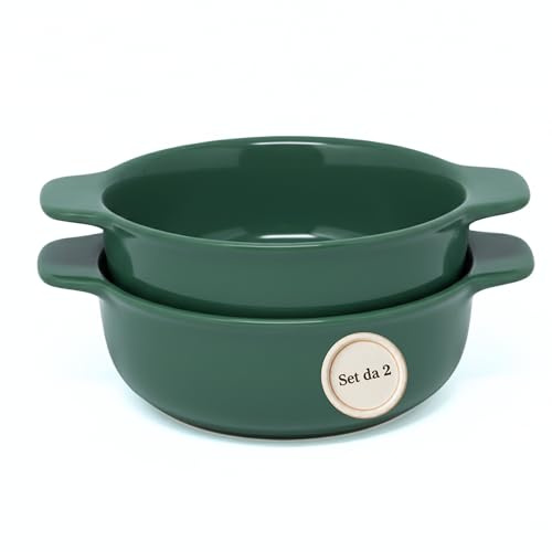 Wald Casseruola monoporzione Ø 15 cm ceramica – set 2 pezzi, pentola forno, teglia piccola, pirofila porzione singola per cucina, tavola e servizio (Verde)