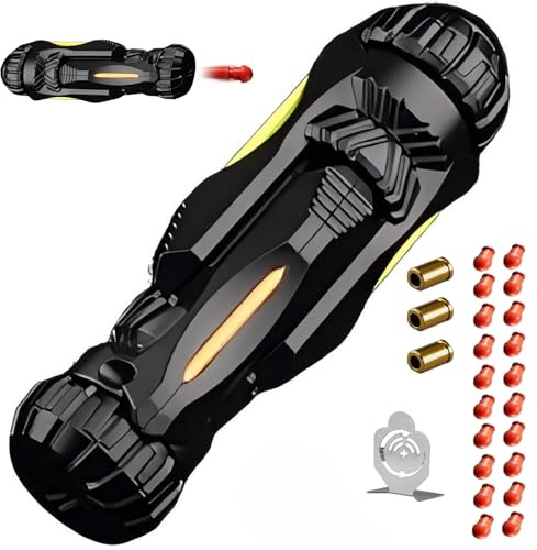Pistolet Jouet EDC en métal - Tournant et décompressant - avec 20 balles Souples - avec Mini Disque en Acier - Lumière de Remplissage - Jouet Anti-Stress (Black)