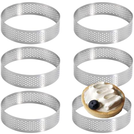 YUVKIN 6 pièces cercles à pâtisserie en acier inoxydable, résistants à la chaleur, perforés, forme ronde, pour tartes et desserts (7 cm)