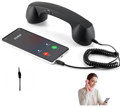 Retro Phone Handset, Cell Phone Receiver with Microphone & Speaker, Vintage Old School Telephone Handset for Mobile Phones, 90s Style Prop for Photos,Old-Style Headset for All Cell-Phones