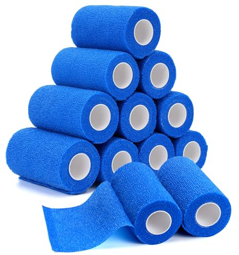 mobumeia 12 Roll Selbstklebender Verband, 10cm Fingerpflaster Selbsthaftend | Elastisches Selbstklebend Bandage, Atmungsaktiv Fixierbinde Selbsthaftend für Sport, Finger, Handgelenk, Knöchel, Haustiere