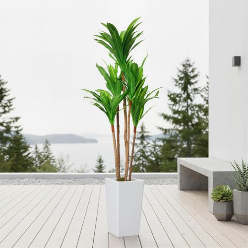GarveeLife - Planta Artificial de Dracaena de 137/147 cm, yuca Falsa en Maceta Grande Blanca, Planta de Interior/Exterior para el hogar y la Oficina