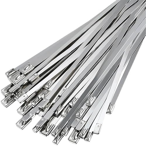 Fascette per cavi, Scarico con cerniera rivestito in acciaio inossidabile chiusura in metallo, scarico multifunzionale(10pcs,300mm x 4.6mm x 0.25mm)