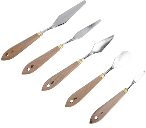 TOKIDNY Oil Painting Spatula Set 5pcs Beech Wood Handle Holes, Oil Paint Scraper and Pigment Mixing Tool for Artists and Painters