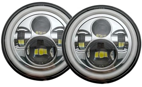IMAWUHM 2 Pièces 7 phare Pour Lampe Tout-terrain LED Ronde Support Phare Phares Véhicule Pour Mazda Pour Miata Pour Miata Pour Mx-5 Pour RX-7(2PCS Halo Chrome)