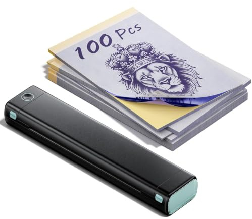 Phomemo M08F Tattoo Drucker mit 100pcs Transferpapier Thermodrucker Tattoo | Tattoo Stencil Drucker für Anfänger und Künstler Transfer Schablone Drucker Kompatibel mit Smartphone & PC, Schwarz Grün