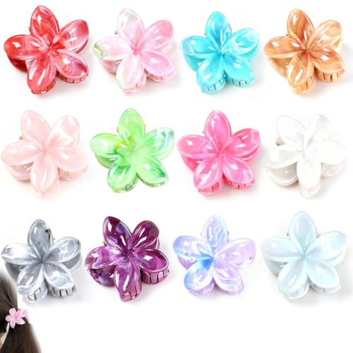 UEAVOID Mollette Fermagli Capelli Donna a Fiore, 12 Pezzi 12 Colori, Pinze Artiglio Forte Tenuta in Plastica per Acconciature Estive, Spiaggia, Feste. Ideali Capelli Spessi/Sottili