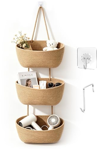 Seivunol Panier Suspendu de Rangement en Coton 3 étages avec Crochets