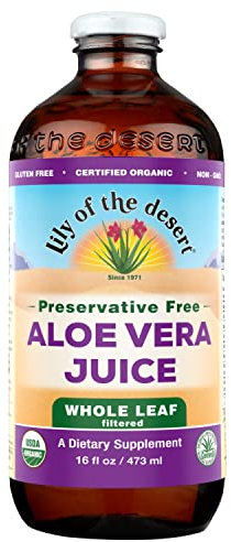 Lily of the Desert Aloe Vera Juice, Whole Leaf Filtered, Organic & Preservative Free – Natural Vitamins, Digestive Enzymes for Gut Health, Glowing Skin & Wellness, 16 Fl Oz