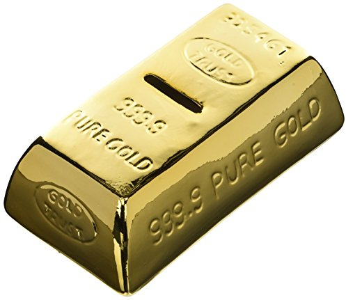 Out of the blue 78/4010 - Spardose Goldbarren aus Keramik, ca. 16,5 x 8,5 cm, tolle Sparbüchse mit Schlüssel, verschließbare Figur, Dekoration