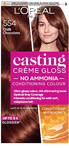 L'Oreal Paris Casting Creme Gloss semi-permanent hair dye, blends away grey hair leaving a radiant hair colour, brown hair dye 554 Chilli Chocolate