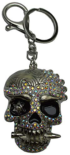 flevado Charms Totenkopf mit Zirkonia Steinen Anhänger Schlüsselanhänger mit großen Strass Stein Scull Head