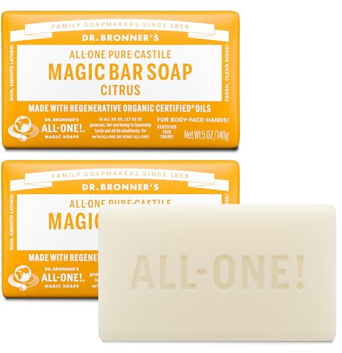 Dr. Bronner's Pure-Castile Magic Bar Soaps - Made with Regenerative Organic Certified Oils - For Face, Body, Hair- Vegan Soap Bars for Men & Women - Citrus, 2 pack, 5 oz